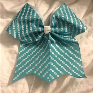 Teal & white cheerleading bow